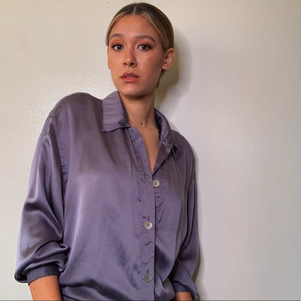 100% Silk Button Up size L